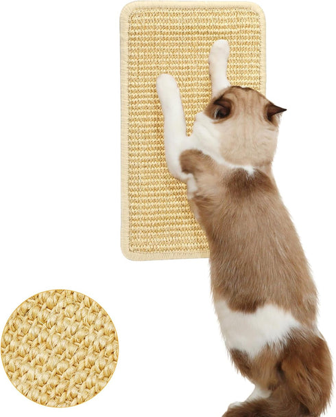 Cat Scratcher Mat Wall Mounted - 14 X 8 Inch Natural Sisal Scratch Pad, Vertical Board with Velcro Tapes