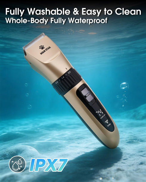 M&M STAR 2-Speed IPX7 Trimmer Dog Grooming Kit, Low Noise Dog Clippers, Waterproof, Rechargeable Cordless Pet Hair