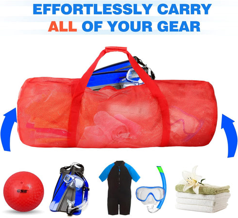 Red Heavy-Duty Large Mesh Sports Duffle Bag, Dry Bag, Diving Equipment Scuba Bag with Zipper. Great for Gym Workout