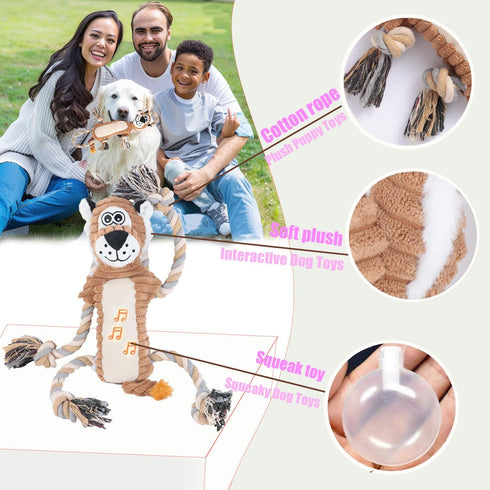 Squeaky Dog Toys, Interactive Durable Rope-Infused Lion Shape Chew Toys for All Dog Sizes