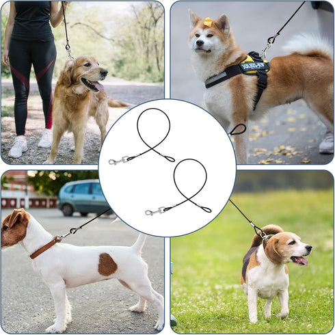 2 Pack Heavy Duty Chew Proof Dog Leash Extension Metal Cable Lead, Non-Tangle Connect Leash, Black Dog Leash Extender