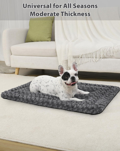 Washable Dog Bed Mat, Reversible Crate Pad, Soft Fluffy Pet Kennel Beds for Large Medium Small Dogs, 29 x 18 Inch, Gray