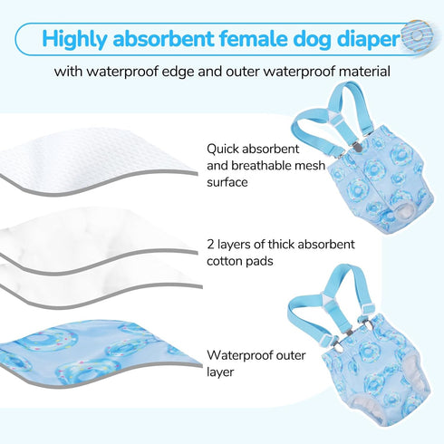 Extra Large Dog Diapers Female, Reusable Large Dog Diapers Female with Suspender,Washable Highly Absorbent Doggie