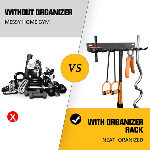 Gym Equipment Storage Rack - Multi-Purpose Wall Mount for Resistance Bands, Jump Ropes, Yoga Mat, Foam Roller, Barbells