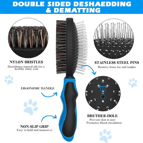 2PCS Dog Brush Set - Double Sided Dog Hair Brush for Shedding & Bathing, Premium Pet Supplies for Short/Long Haired Dogs