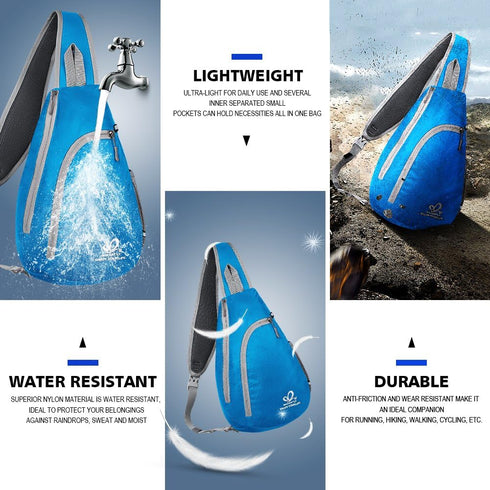 WATERFLY Crossbody Sling Bag, Small Water Resistant Backpack, Lightweight Shoulder Chest Daypack for Men Women Hiking