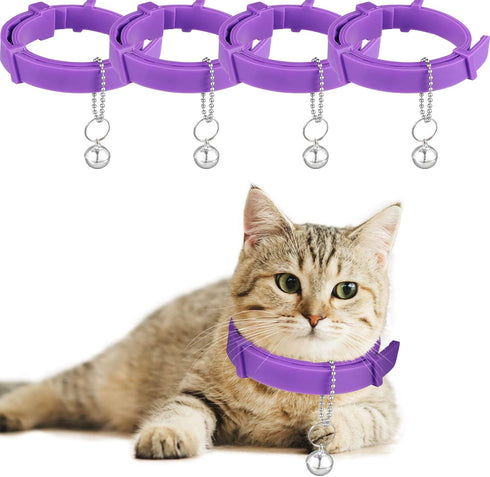 4 Pieces Adjustable Cat Calming Collars with 4 Bells, Reducing Anxiety for Small, Medium, and Large Cats (15 Inches)