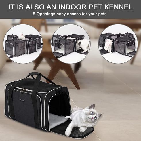 BAGLHER Cat Carrier Bag - Airline Approved Soft Side Pet Travel with 5 Open Doors and 3 Expandable Sides