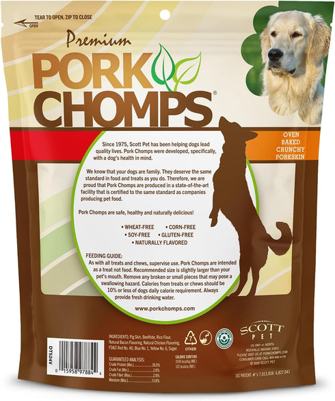 4-inch 12 Count Pork Chomps Dog Chews, Crunchy Bones, Bacon and Chicken Flavor