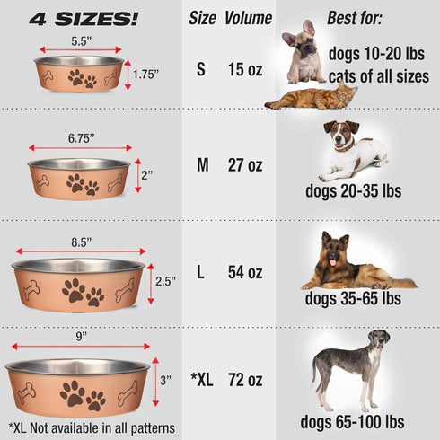 Loving Pets Bella Dog Bowls - Stainless Steel Spill Proof Dog & Cat Bowls (Large 35-65 lbs, Champagne)