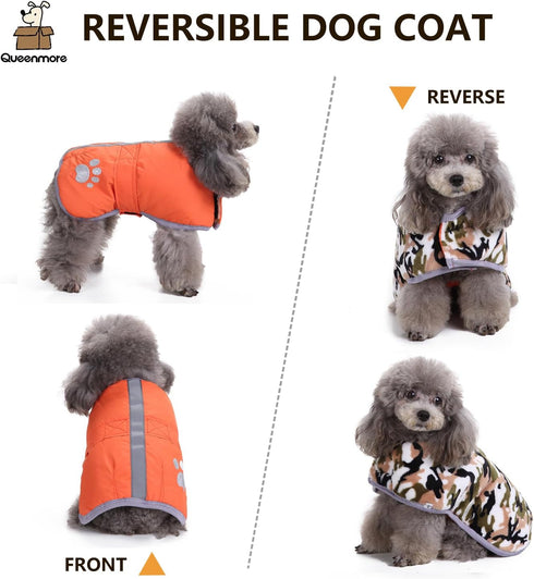 Queenmore Cold Weather Dog Coats, Loft Reversible Winter Fleece Vest, Waterproof Pet Jacket in Multiple Sizes
