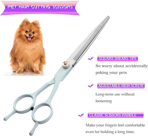 Grooming Scissors for Dogs - Fcysy Professional Dog Grooming Kit, Curved Haircut Scissors and Blending Shears Set