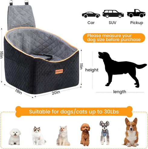 35lbs, 2 Dog Booster Car Seat for Small & Medium Dogs Up to Dog Car Seat with Height Cushion, Portable Travel Bed