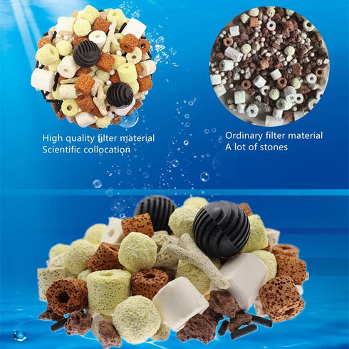 Aquarium Filter Media Bio Balls and Ceramic Rings, 12 in 1 Fish Tank Pond Filter, 500g Mesh Bag with Zipper (2 Packs)