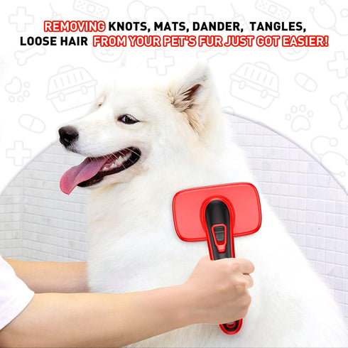 Self Cleaning Slicker Brush for Shedding, Long Short Haired Dogs & Cats, Remove Loose Tangling Knot Undercoat Fur Mats,