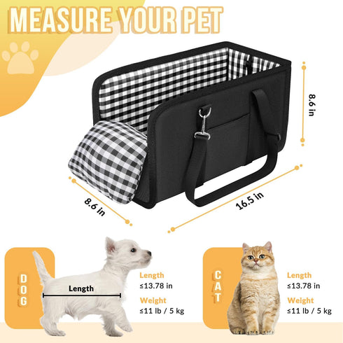 SlowTon Portable Dog Car Seat - Armrest Booster Seat for Small Dogs, Anti-Collapse with Soft Cushion Safety Belt, Black