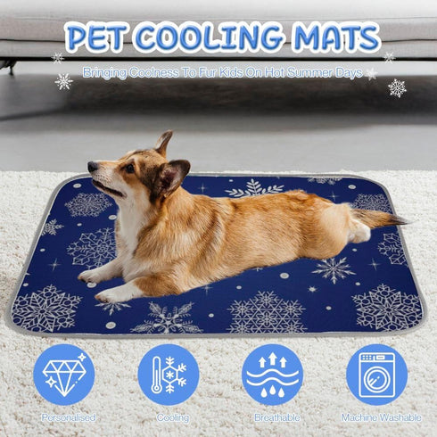 Generic 28" X22" Cool Mat for Dogs Ice Silk Dog Cool Mat Snowflakes Car Dog Bed Washable Pet Cooling Pad Cooling Mats