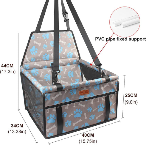 BYGD Pet Dog Booster Seat with Upgrade Support Rod, Breathable Foldable Car Basket for Small Medium Pets (Blue and Gray)