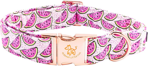 Elegant Little Tail Dog Collar, Watermelon Print Adjustable Cotton Durable Collar for Large Dogs