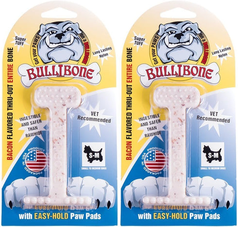 Bullibone Nylon Dog Chew Toy, Improves Dental Hygiene, Bacon Flavor, Small - 2 Pack