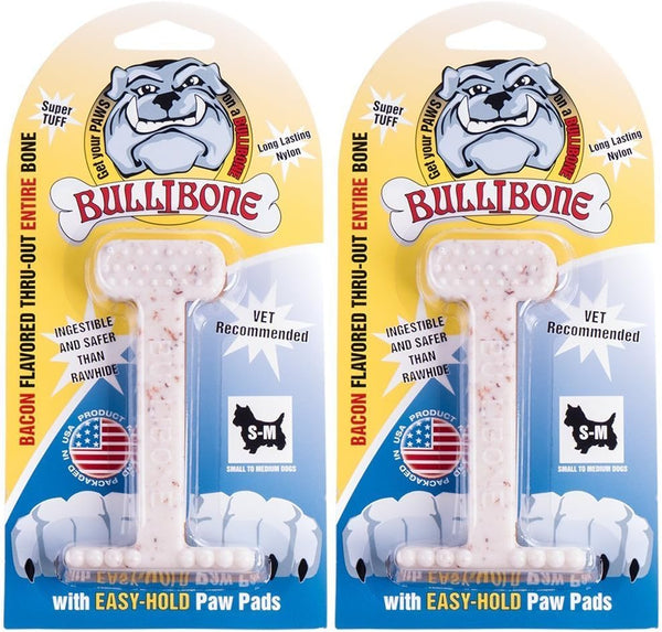 Bullibone Nylon Dog Chew Toy, Improves Dental Hygiene, Bacon Flavor, Small - 2 Pack
