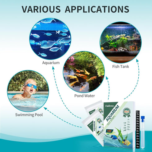 9 in 1 Aquarium Test Kit for Freshwater and Saltwater, 100 Test Strips with Test Tube & Thermometer