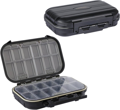 Goture Small Tackle Box, Waterproof Fishing Lure Boxes, 2-Sided Adjustable Small Plastic Case Storage Containers (Black)