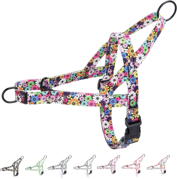 No Pull Dog Harness, Easy Walk for Small, Medium, Large Pets, Floral Pattern Safety Nylon Training Harness (Fireworks,