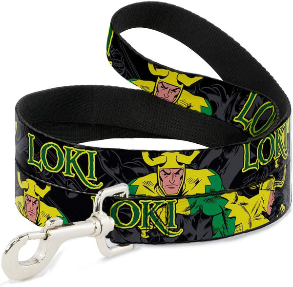 Buckle-Down 4 Feet Long Pet Leash - LOKI in Action Black/Gray/Yellow/Green - 1" Wide
