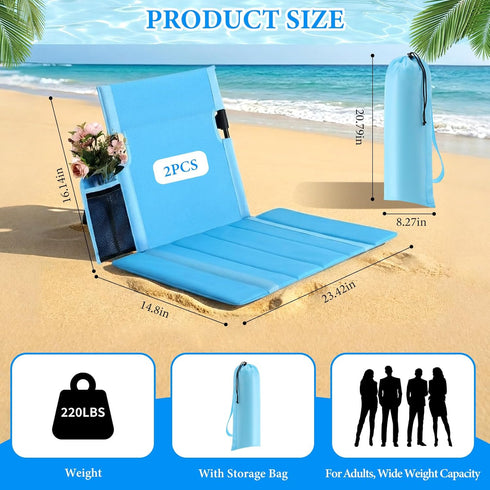 esgwork 2 Pack Portable Poolside Chairs, Foldable Legless Beach Chairs for Adults with Cup Pocket, Lightweight Ground