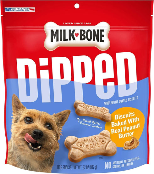 Milk-Bone Dipped Dog Treat Biscuits - 32 Ounce (Pack of 2) - Baked with Real Peanut Butter
