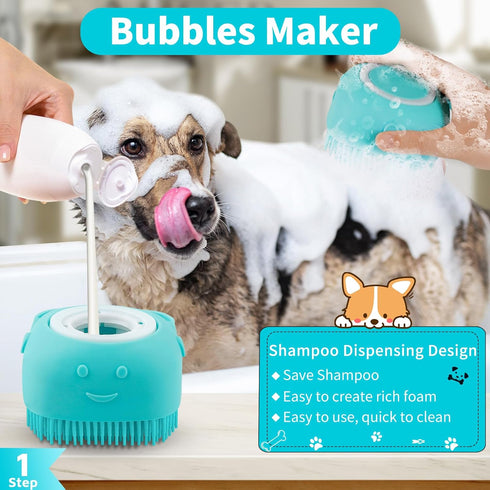 3PCS Dog Bath Brush Set, Shampoo Brush and Scrubber for Bathing with Adjustable Ring Handle for Short & Long Haired
