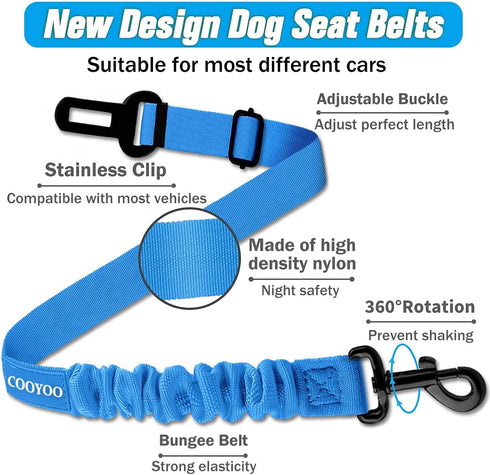 COOYOO Dog Seat Belt - 3 Piece Set Adjustable Retractable Car Harness for Pet Safety