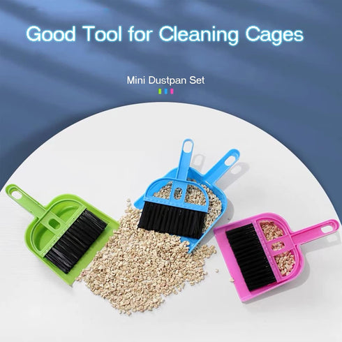 SEIS 3 Pack Hamster Mini Dustpan and Broom Set, Blue, Guinea Pig Classical Besom for Small Animal Cage Cleaning