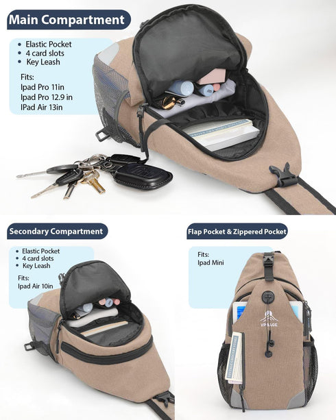 Backpack 17 11" Sling for Women & Men, Crossbody Travel Bag with Water Bottle Holders, Pockets, Quick-Access Phone