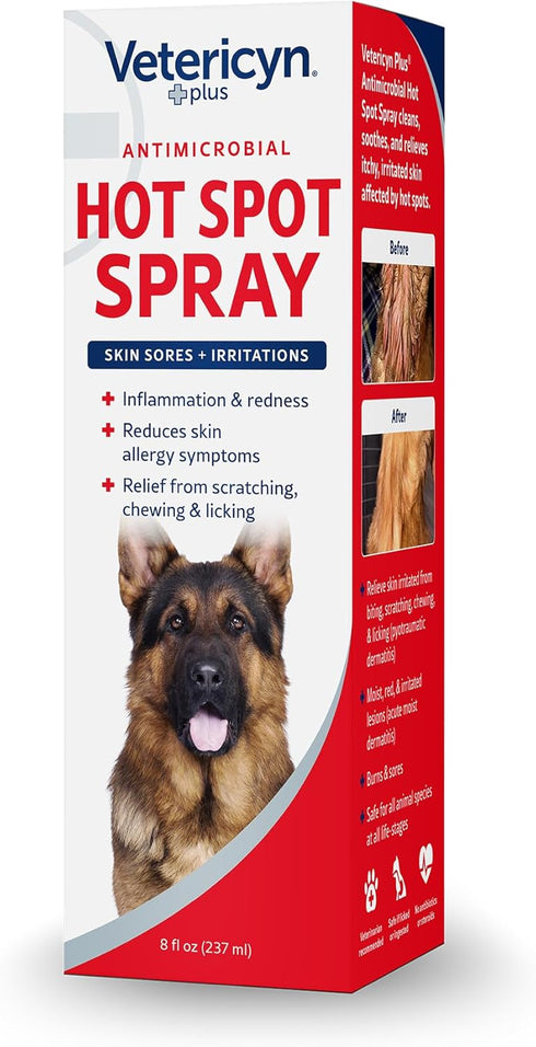 Vetericyn Plus Hot Spot Spray for Dogs, 8 Ounces, Skin Sores & Irritations Relief