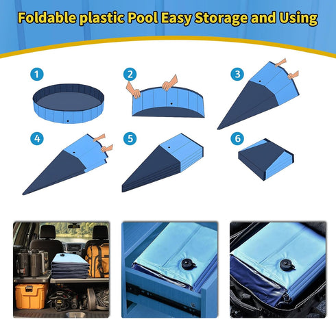 CACSPS 55" 12" Swimming Foldable Dog Pool, x Kiddie Pool with Hard Plastic, Non-Slip Dog Bath Tub for Outdoor Backyard
