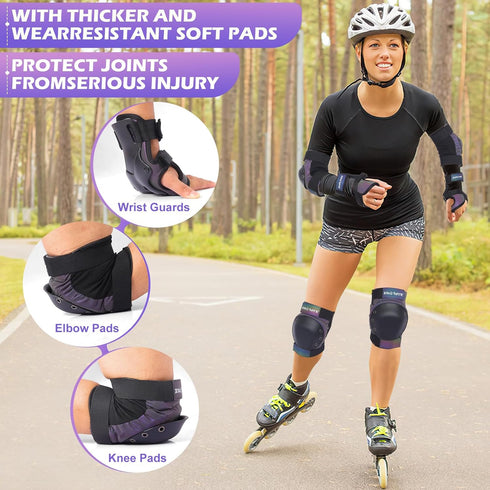 Skating Protective Gear Adult, Knee Pads for Youth/Women/Men, Skate Pads with Elbow Pads and Wrist Guards