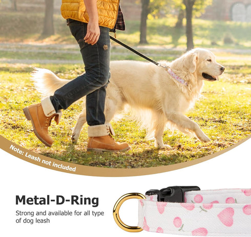 Cotton Handmade Dog Collar, Cute White & Pink Love Heart Patterns with Pendant for Small Medium Large Dogs