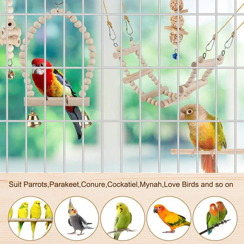 Bird Parrot Swing Toys, Chewing Standing Hanging Perch Hammock Climbing Ladder for Budgerigar, Parakeet, Conure,