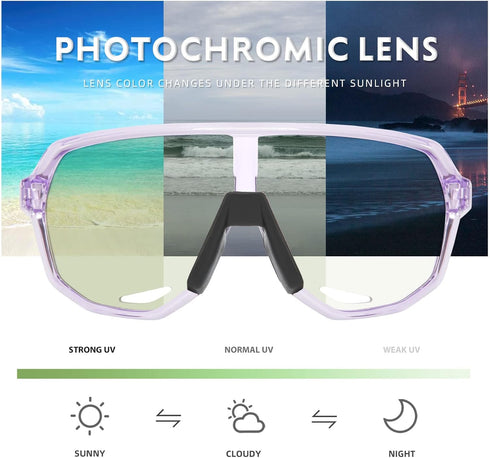 KAPVOE Photochromic Cycling Glasses for Men Women, Mountain Bike Sunglasses, Sports Goggles with UV Protection