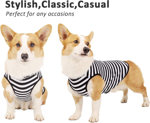Striped Cotton Dog Shirts by WEONE, Breathable T-Shirt for Small Medium Large Dogs, Black Blue M