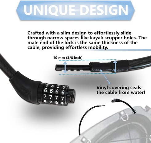 Lumintrail Extra Long Coiled Bike Cable Lock, 30ft 3/8 Inch Weatherproof Locks for Kayak, Bike, Scooter, Outdoor