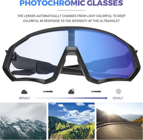 KAPVOE Photochromic Cycling Glasses for Men Women, Clear MTB Sunglasses for Bicycle Riding