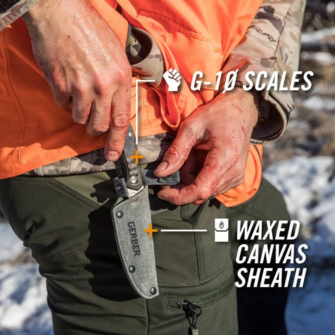 Gerber Gear Downwind Caper - Fixed Blade Knife with Sheath for Hunting, Olive