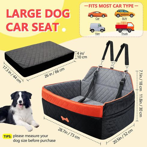 2 60 lbs/2 PetsHome Dog Car Seat for Medium Large Dogs, Detachable Washable Pet Booster Seat with Memory Foam Cushion