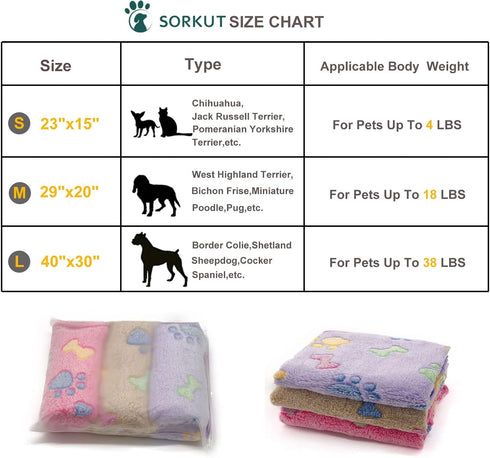 1 Pack 3 Puppy Blankets Fluffy Premium Fleece Cute Bone Print Warm Sleep Mat for Small Dogs & Cats, Small (23"x15")