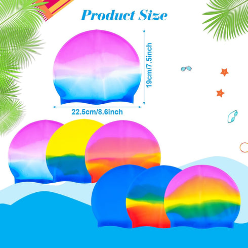 Fumwase 6PCS Silicone Swim Caps, Unisex Adult Waterproof Swimming Hat for Long Hair