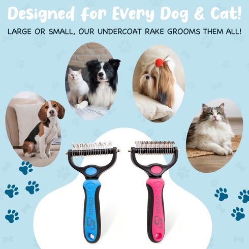 Sinko Undercoat Rake for Dogs and Cats, Double Coat Deshedding Brush for Shedding and Grooming