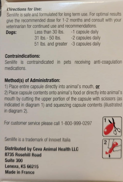 Ceva D59010B 30 SEGMINISMART Animal Health Senilife Nutritional Supplement for Elderly Dogs- capsules/ box